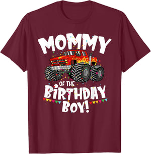 Funny Monster Truck Mommy Of The Birthday Boy Gift T-Shirt - T-Shirt | Maroon