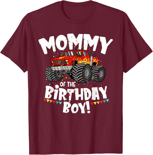 Funny Monster Truck Mommy Of The Birthday Boy Gift T-Shirt - T-Shirt | Maroon