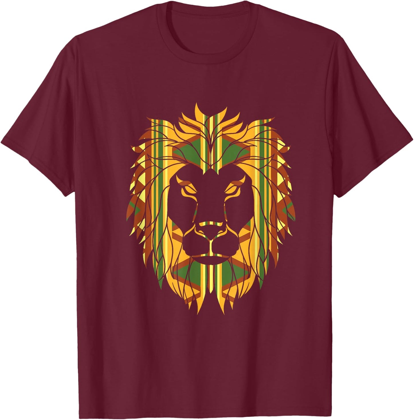 Melanin King Kente Lion African T-Shirt - T-Shirt | Maroon