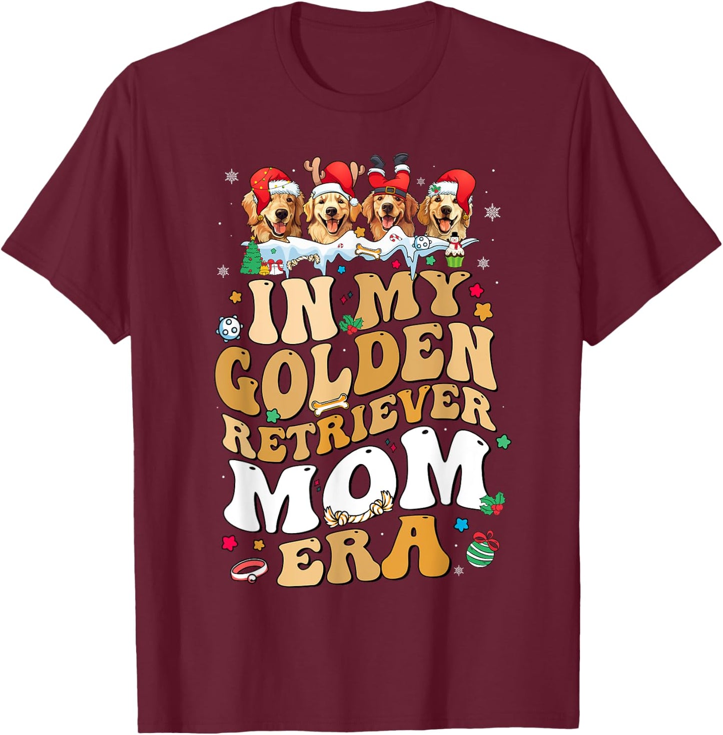 Christmas In My Golden Retriever Era Dog Mom Xmas Pajamas Women Kids T-Shirt - T-Shirt | Maroon