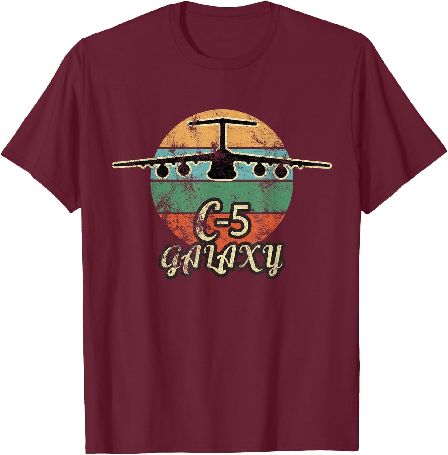 C-5 Galaxy Vintage Sunset Airlift Cargo Airplane T-Shirt - T-Shirt | Maroon