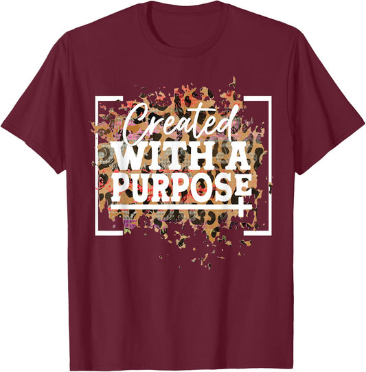 Created With A Purpose Leopard Print Christian T-Shirt - T-Shirt | Maroon