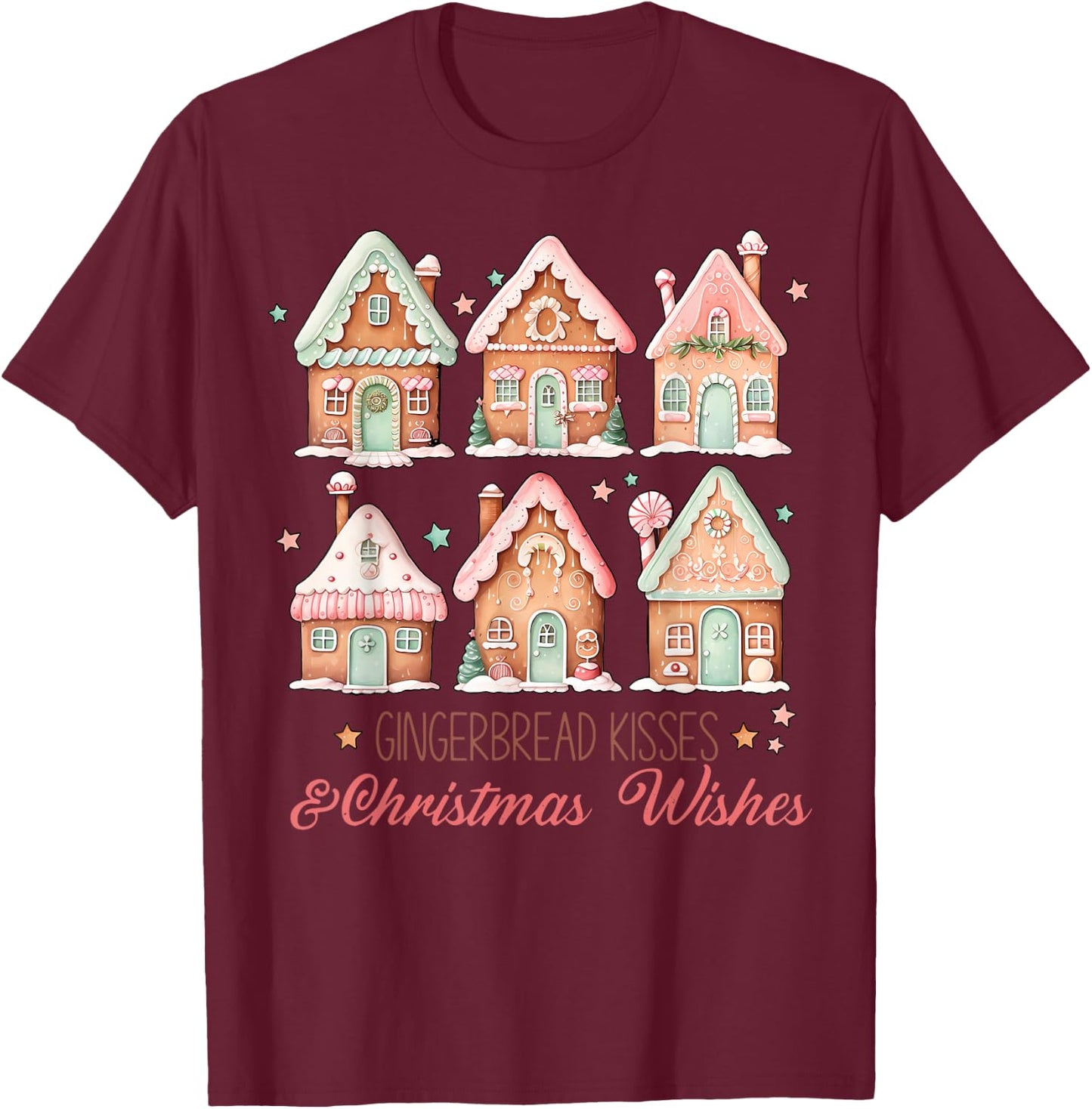 Gingerbread Kisses and Christmas Wishes Matching Family T-Shirt - T-Shirt | Maroon