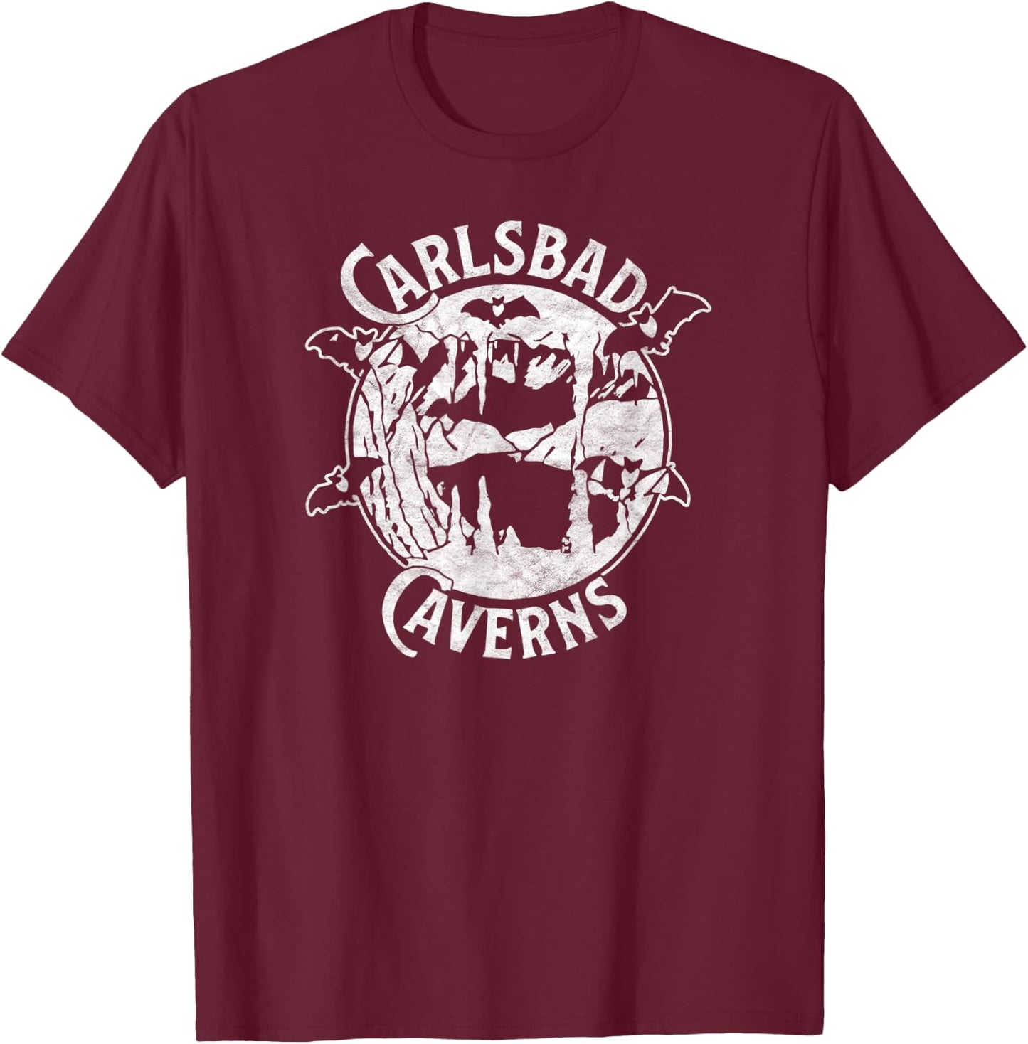 Carlsbad Caverns National Park Retro Cave & Bat Design T-Shirt - T-Shirt | Maroon