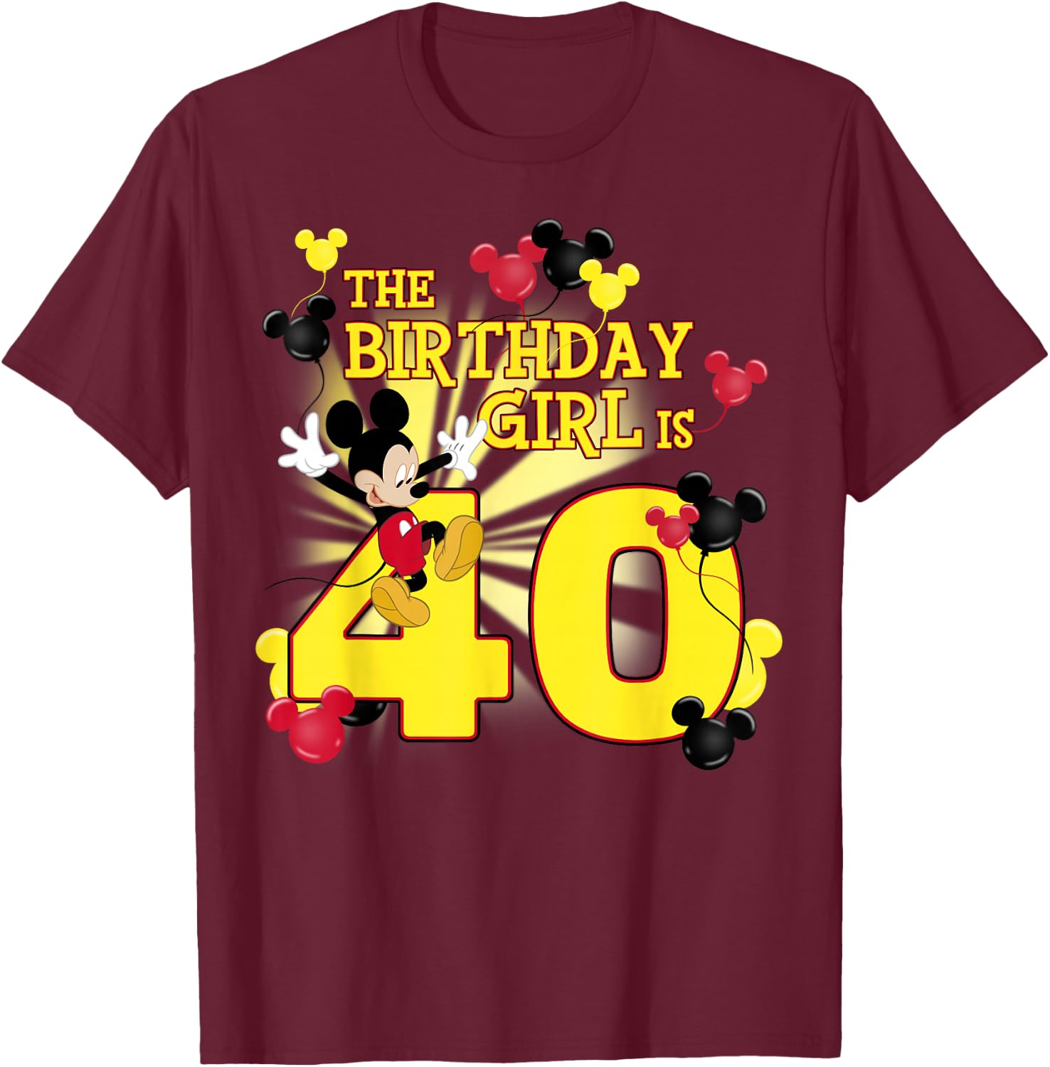 Disney Mickey and Friends Mickey 40th Birthday Girl Small T-Shirt - T-Shirt | Maroon