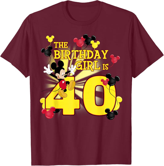 Disney Mickey and Friends Mickey 40th Birthday Girl Small T-Shirt - T-Shirt | Maroon