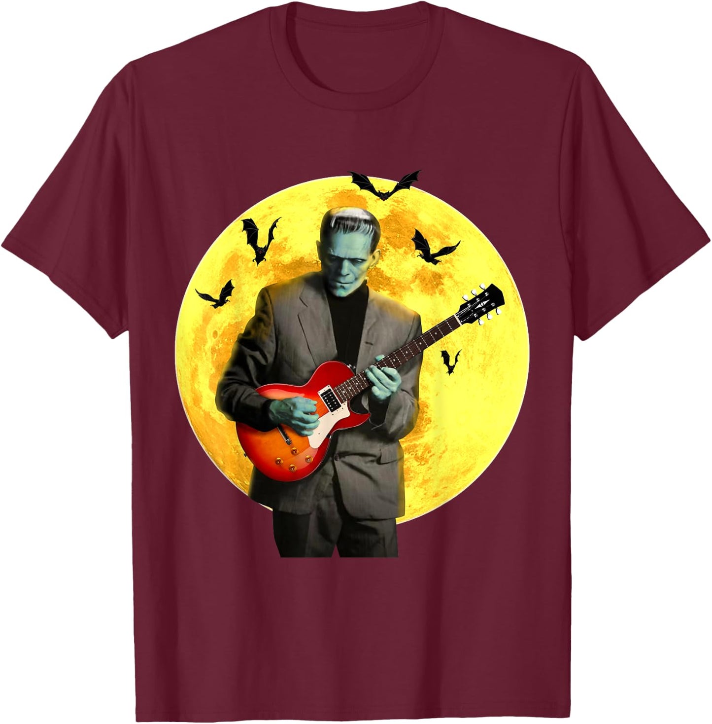 Frankenguitar Frankenstein Plays Electric Guitar Halloween Small T-Shirt - T-Shirt | Maroon
