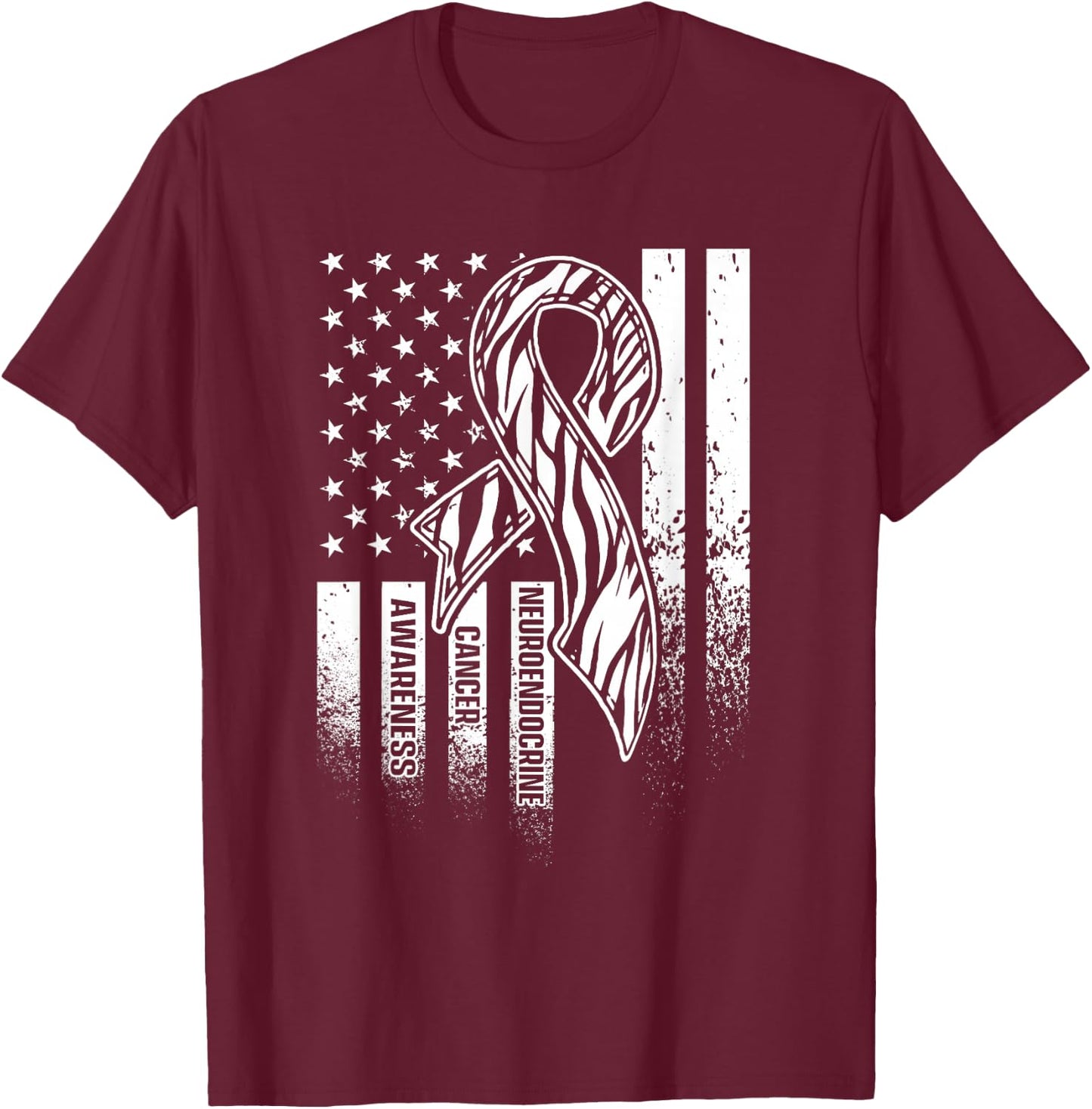 Neuroendocrine Cancer Survivor US Flag Warrior T-Shirt - T-Shirt | Maroon