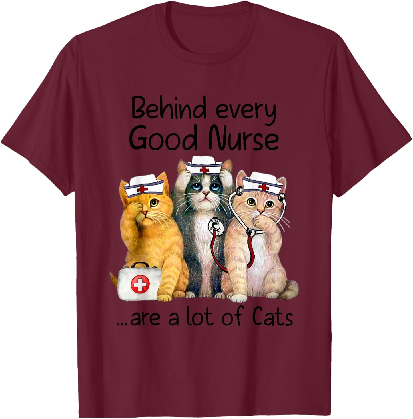 Gift Nurses Nursing Who Love Cats Apparel T-Shirt - T-Shirt | Maroon