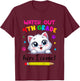 Kids Watch Out 4th Grade Here I Come Girls Cat Back To School T-Shirt - T-Shirt | Maroon