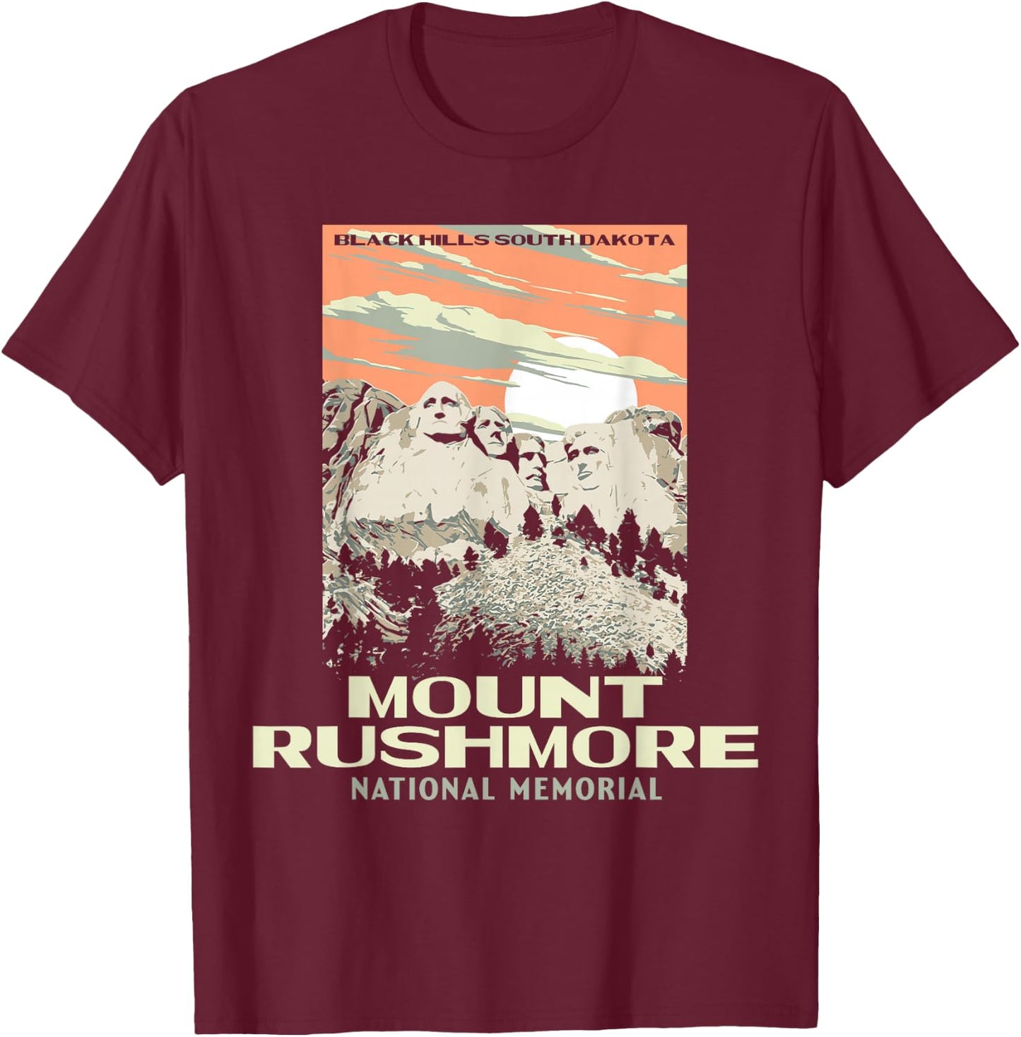 Mount Rushmore - South Dakota WPA Style T-Shirt - T-Shirt | Maroon