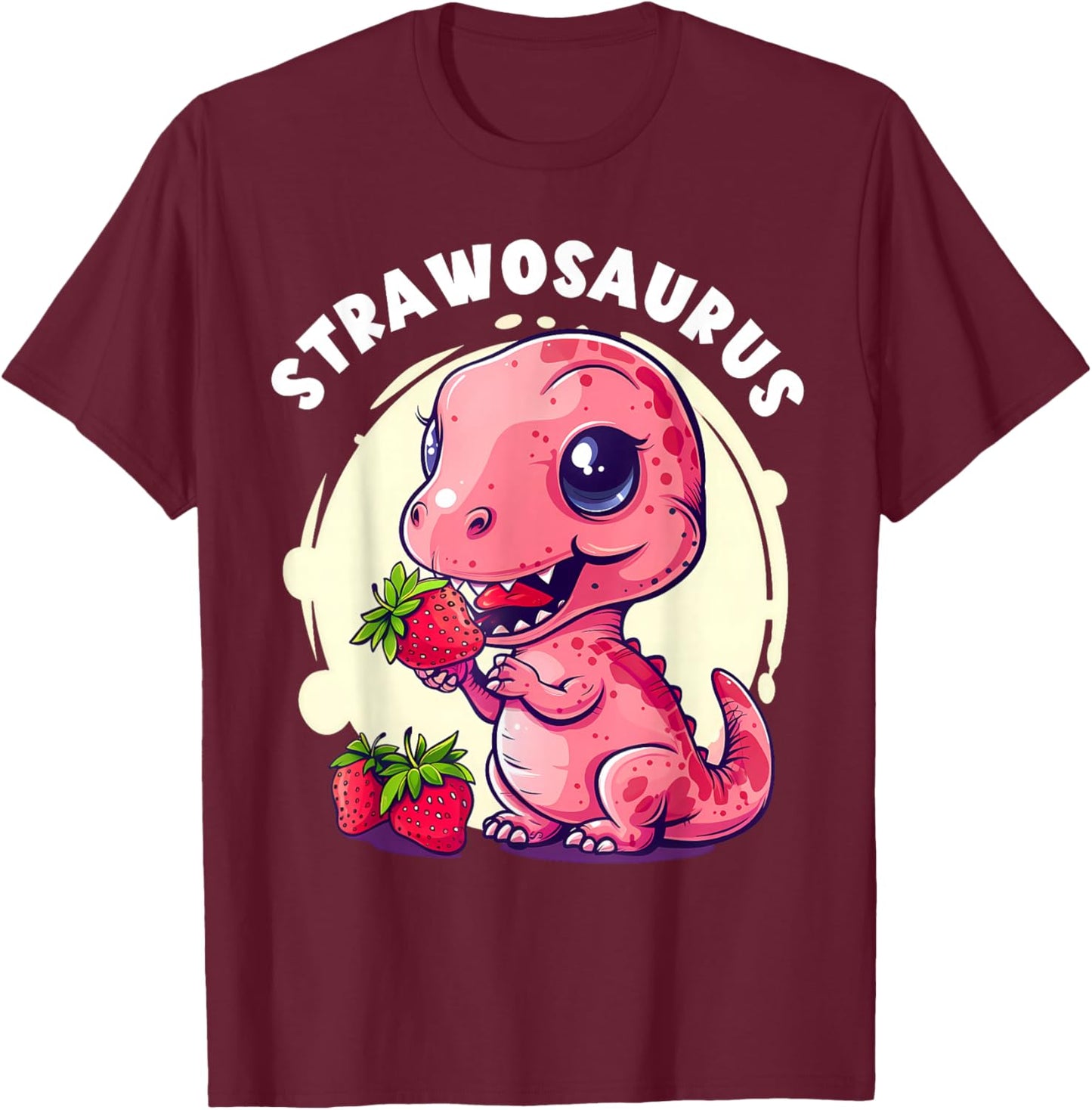 Strawberry Dinosaur Cute Dinosaur Strawberry Fruit T-Rex T-Shirt - T-Shirt | Maroon