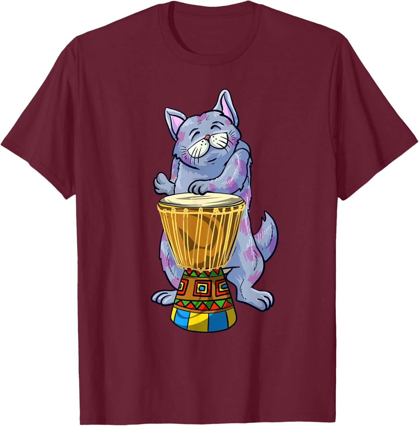 Funny Cat Playing Djembe Gift | Cute Kitten Musician Fan T-Shirt - T-Shirt | Maroon