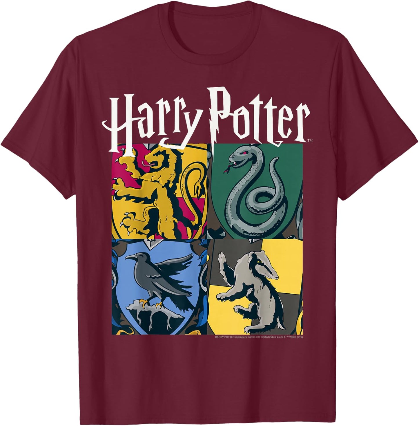 Harry Potter House Crests Panels T-Shirt - T-Shirt | Maroon