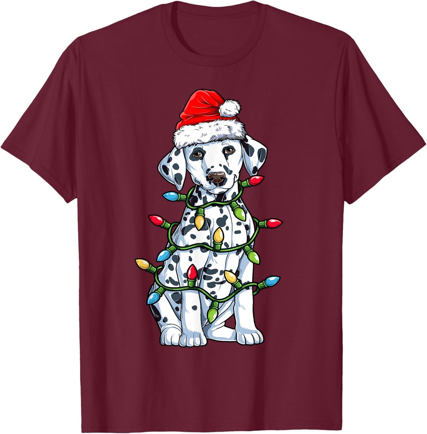 Dalmatian Santa Christmas Tree Lights Xmas Boys Dog Dogmas T-Shirt - T-Shirt | Maroon