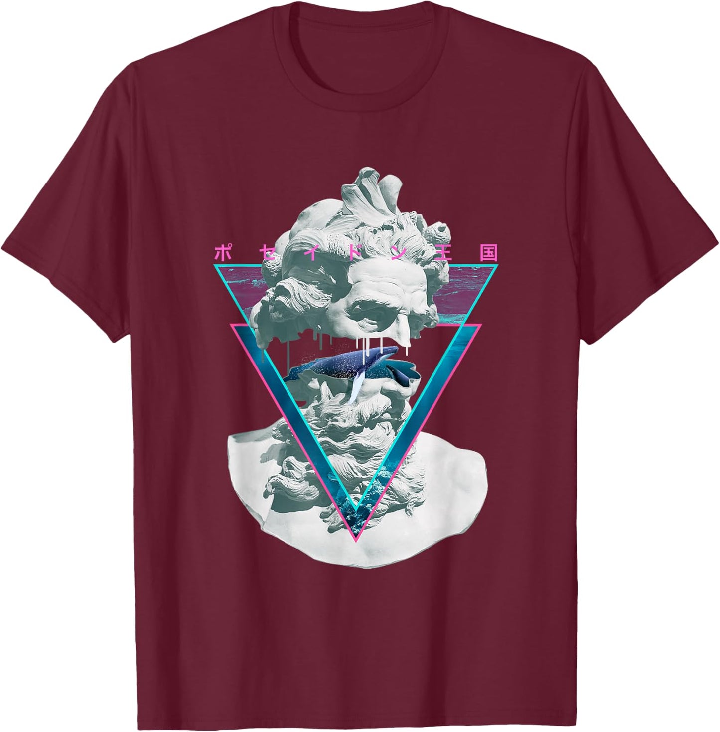 Vaporwave Poseiden Statue Bust Retro 80s King Of The Sea Art T-Shirt - T-Shirt | Maroon