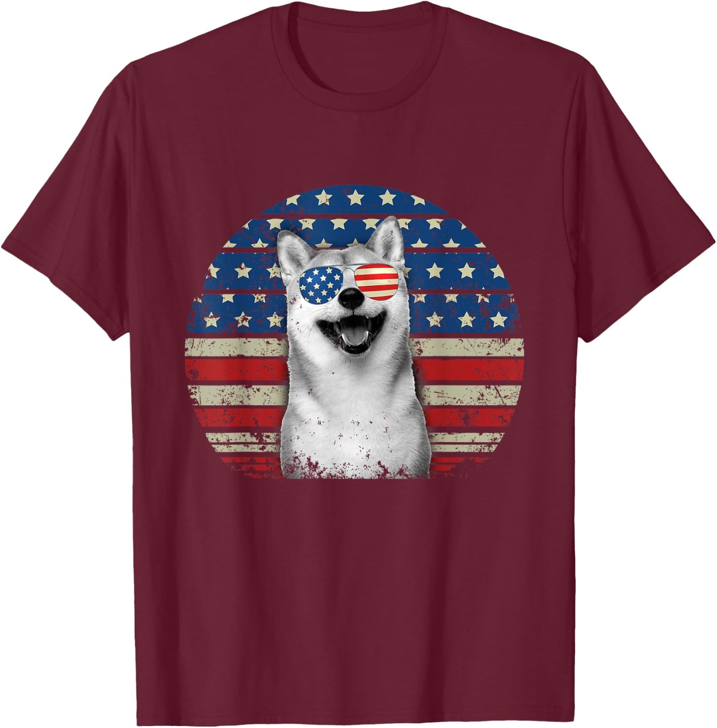 Retro Patriotic Shiba Inu American Flag Dog Lover T-Shirt - T-Shirt | Maroon