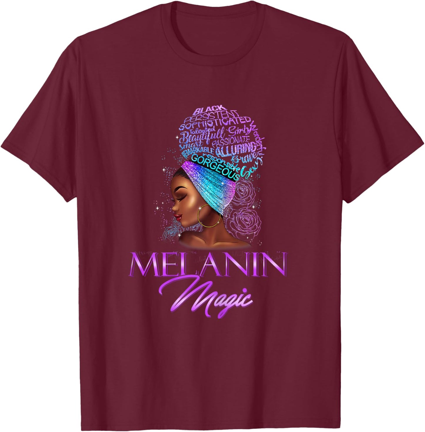 Melanin Magic Purple Black Womans Afro African Girls BLM T-Shirt - T-Shirt | Maroon