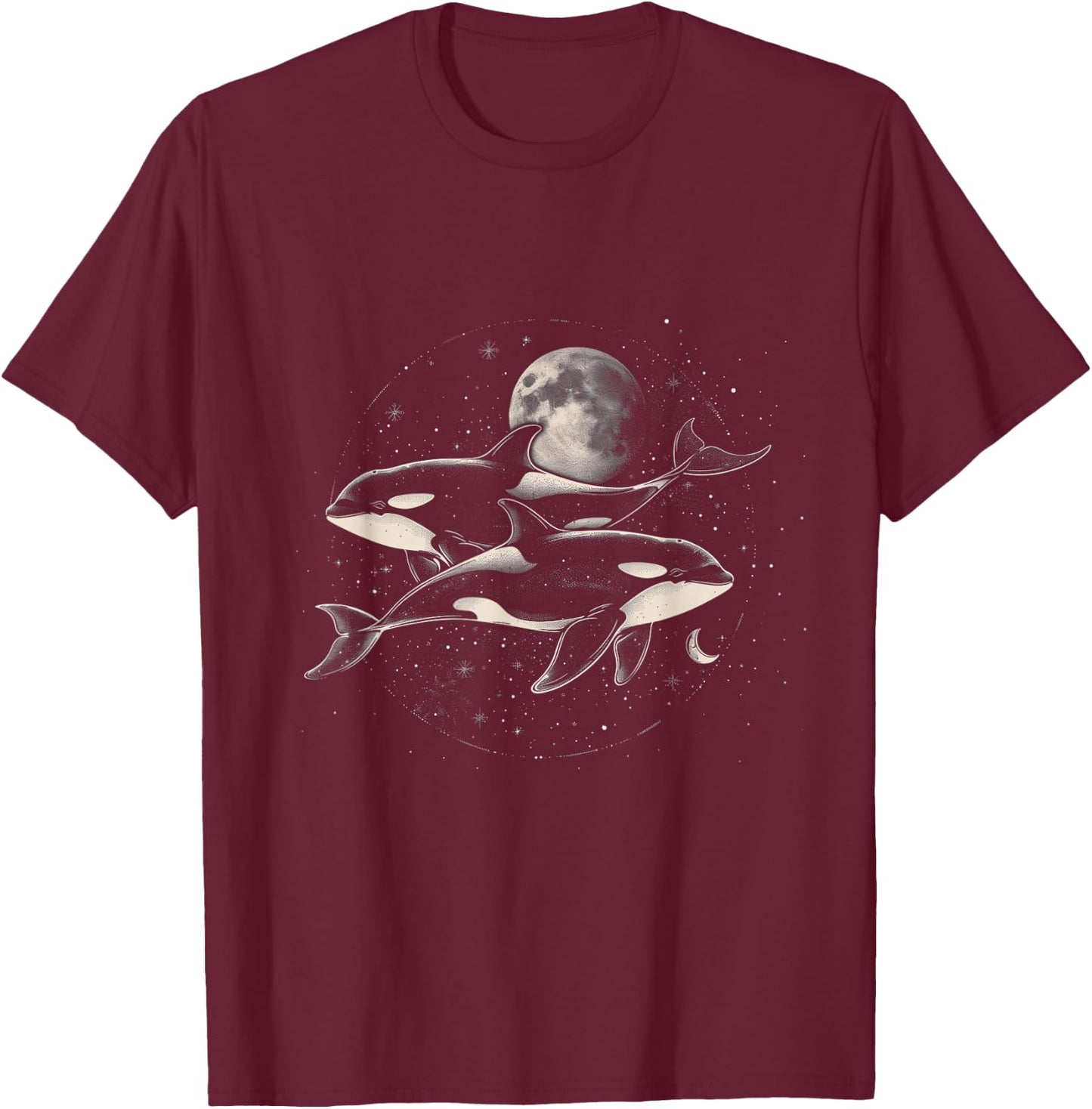 Orca In Space Planets Moon Whale Lover T-Shirt - T-Shirt | Maroon