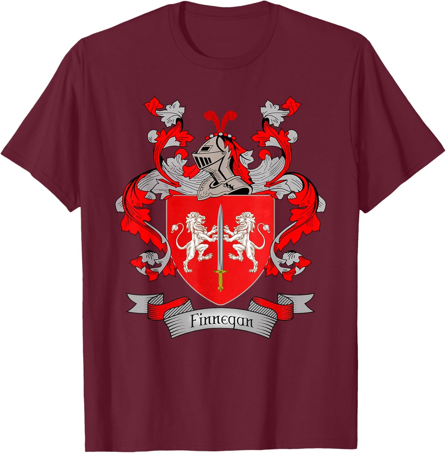 Finnegan Coat of Arms | Finnegan Surname Family Crest T-Shirt - T-Shirt | Maroon