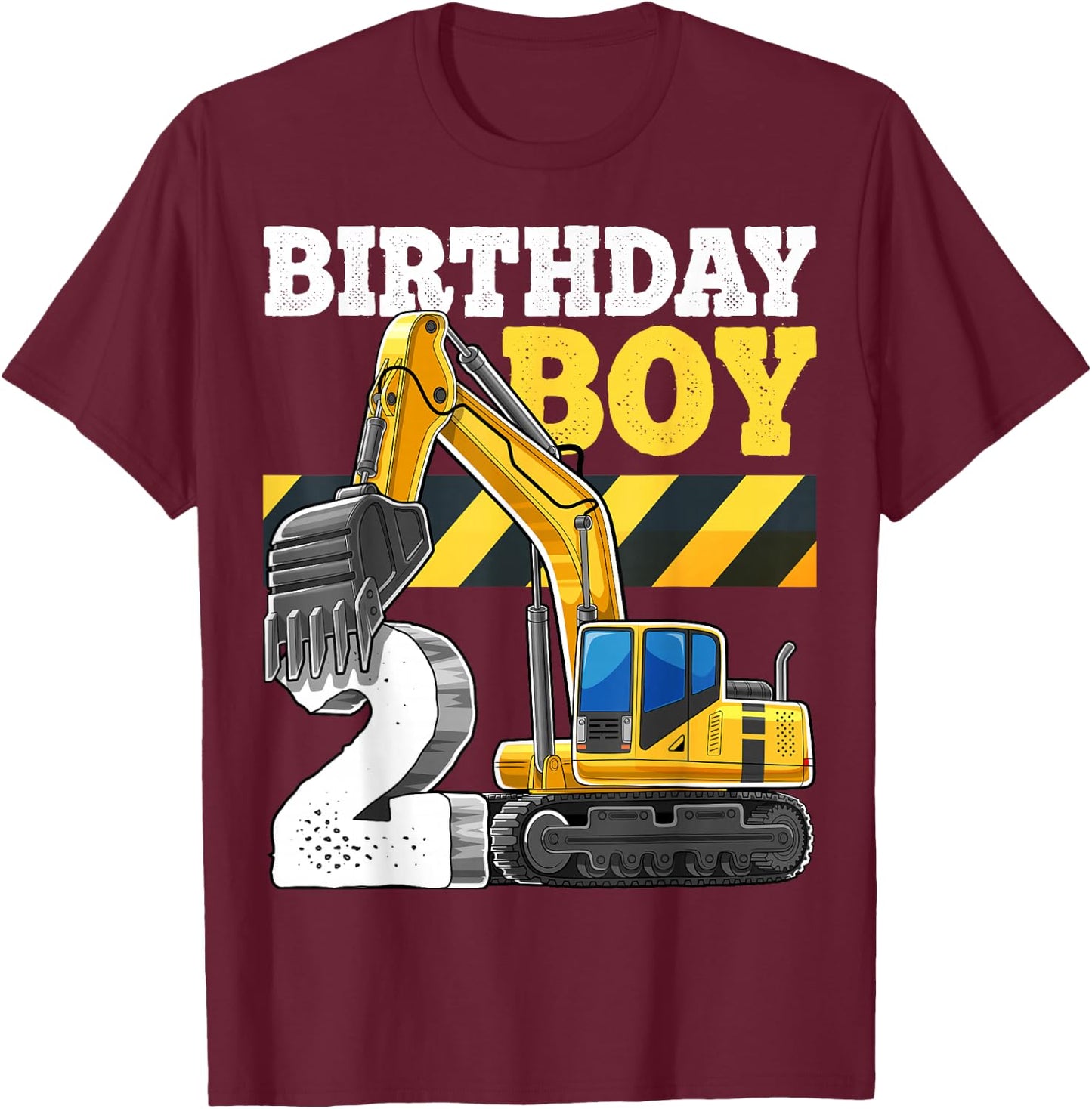Birthday Boy 2nd Birthday Excavator Construction Vehicle T-Shirt - T-Shirt | Maroon