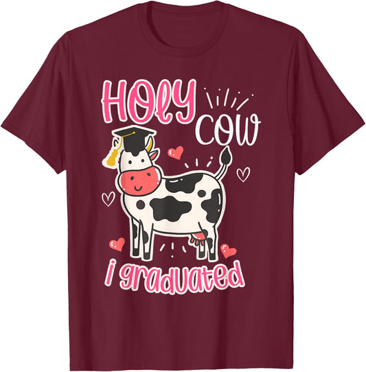 Holy Cow I Graduated Cow Graduation Pre K Pre Kinder Toddler T-Shirt - T-Shirt | Maroon