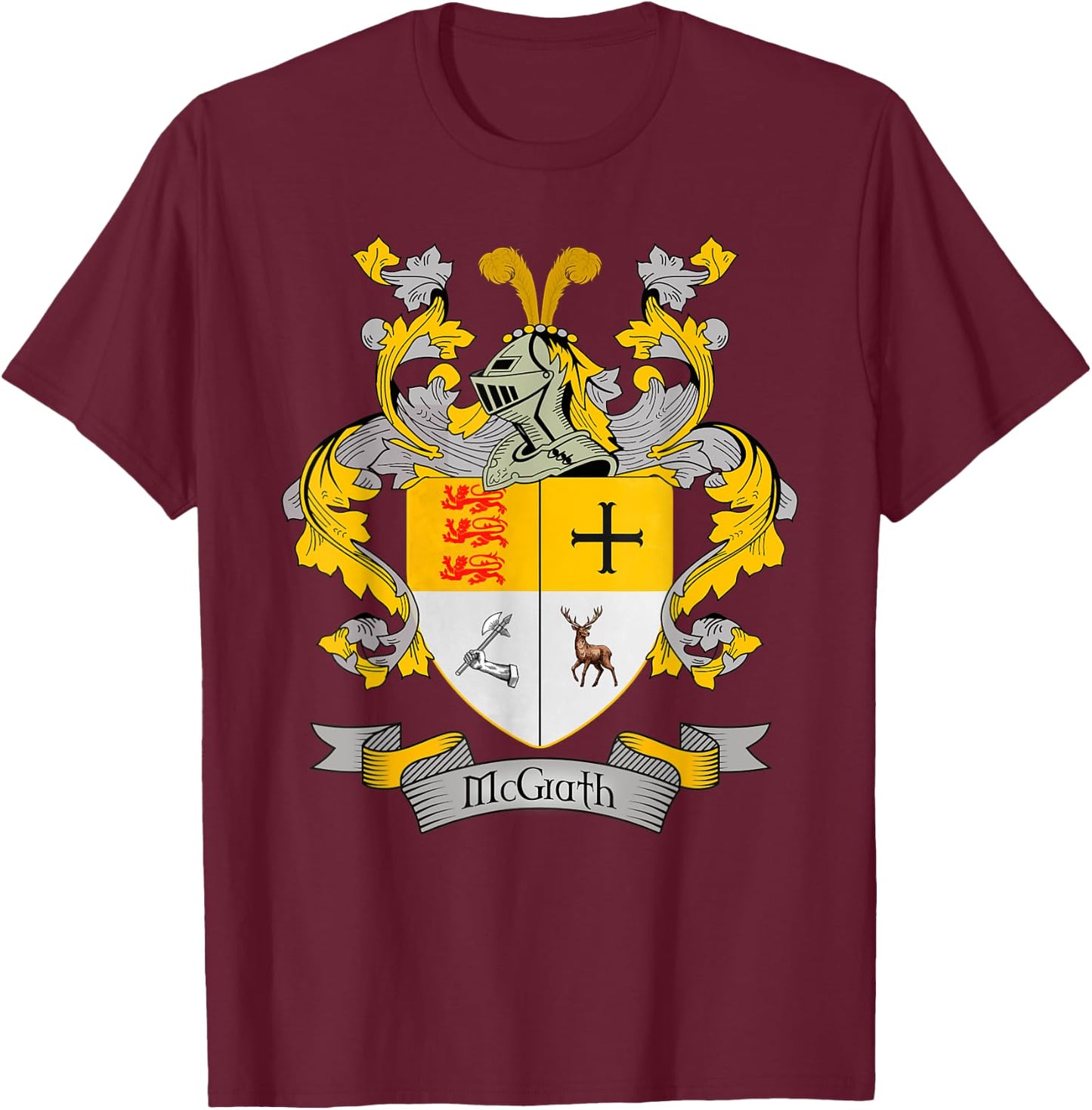 McGrath Coat of Arms | McGrath Surname Family Crest T-Shirt - T-Shirt | Maroon