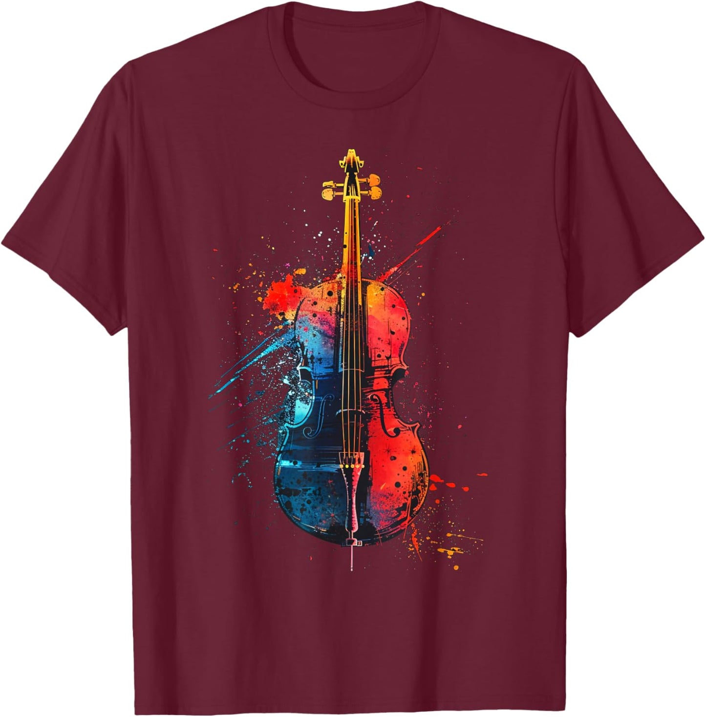 Cello instrument on colorful painted Cello T-Shirt - T-Shirt | Maroon