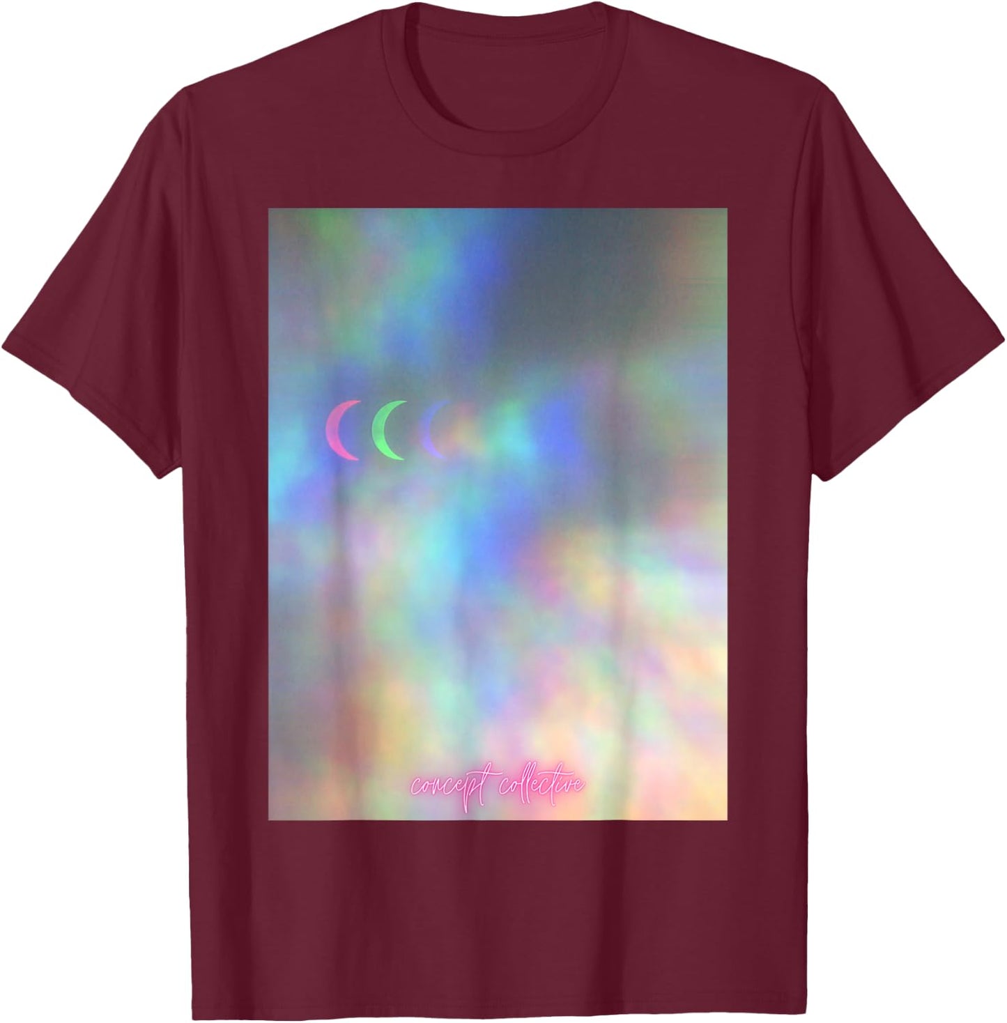 Neon Waning Moon Graphic Print T-Shirt - T-Shirt | Maroon