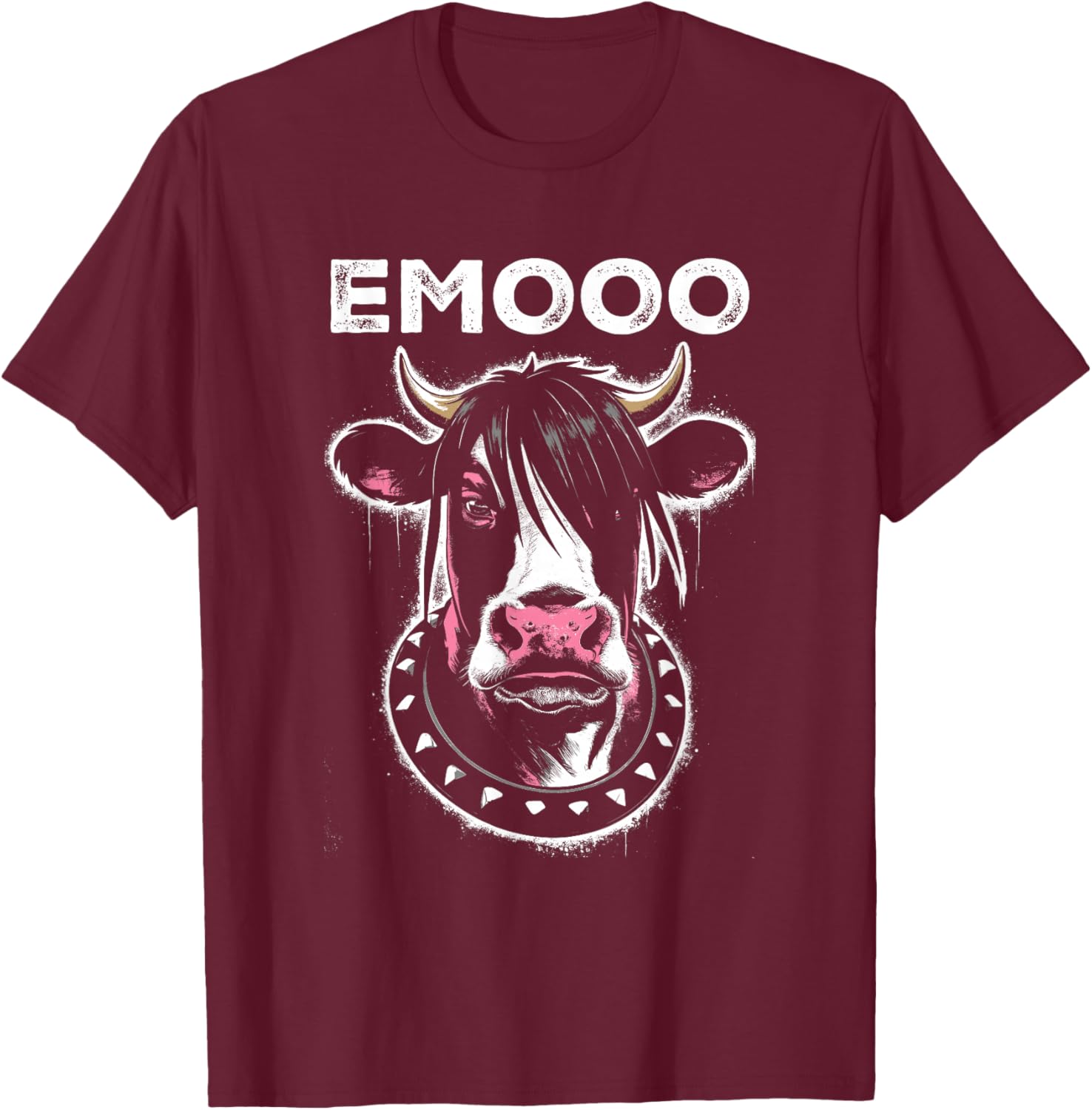 Emooo - Funny Graphic Emo Cow Pun Punk Grunge Lover T-Shirt - T-Shirt | Maroon