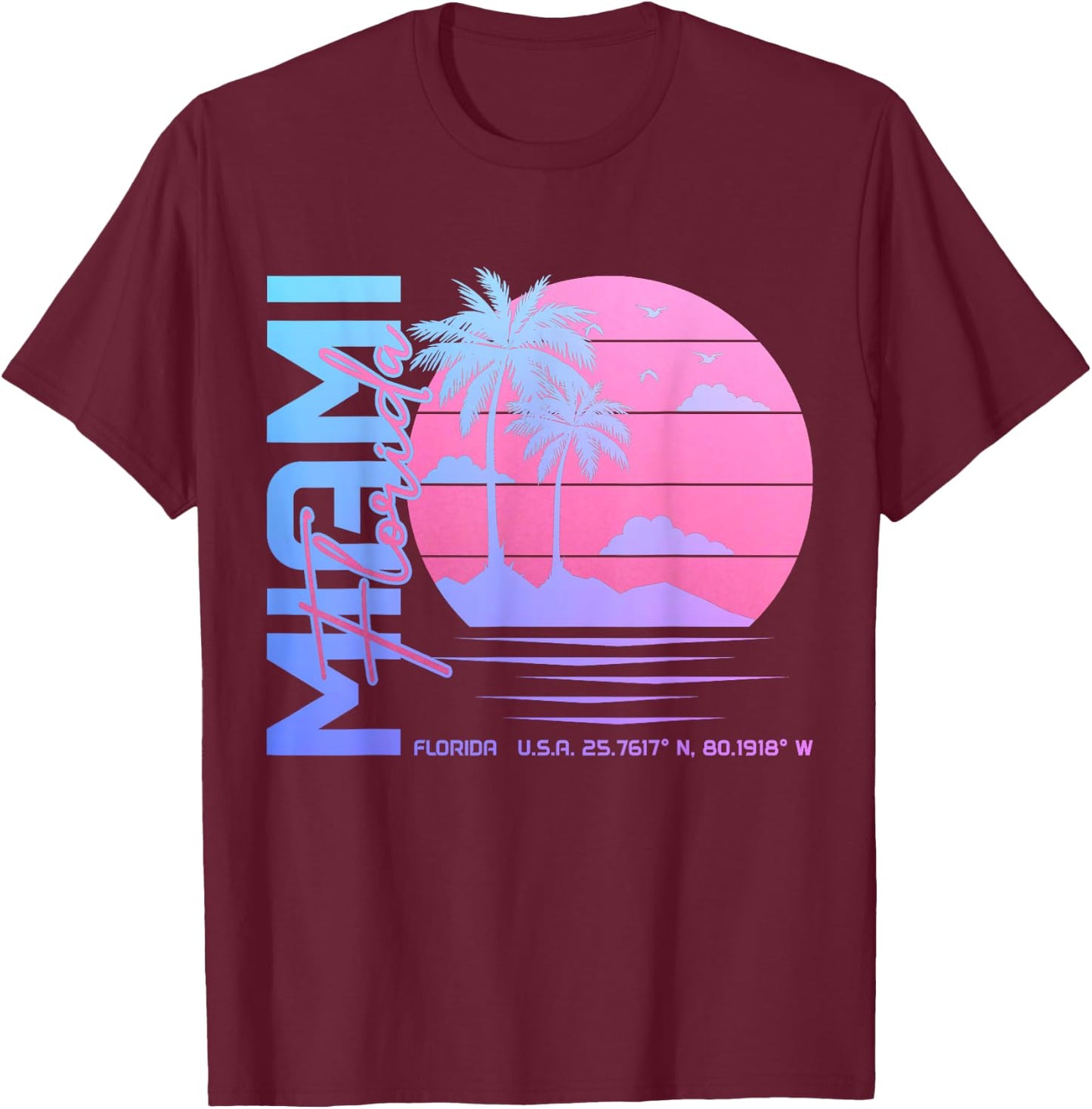 Miami Florida Vintage Retro Pride 305 Area Code Miami FL T-Shirt - T-Shirt | Maroon