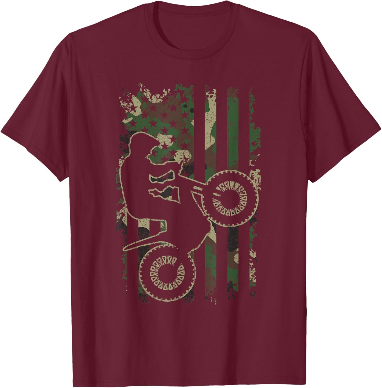 Motorcycle trials biker vintage CAMOUFLAGE USA flag Gifts T-Shirt - T-Shirt | Maroon