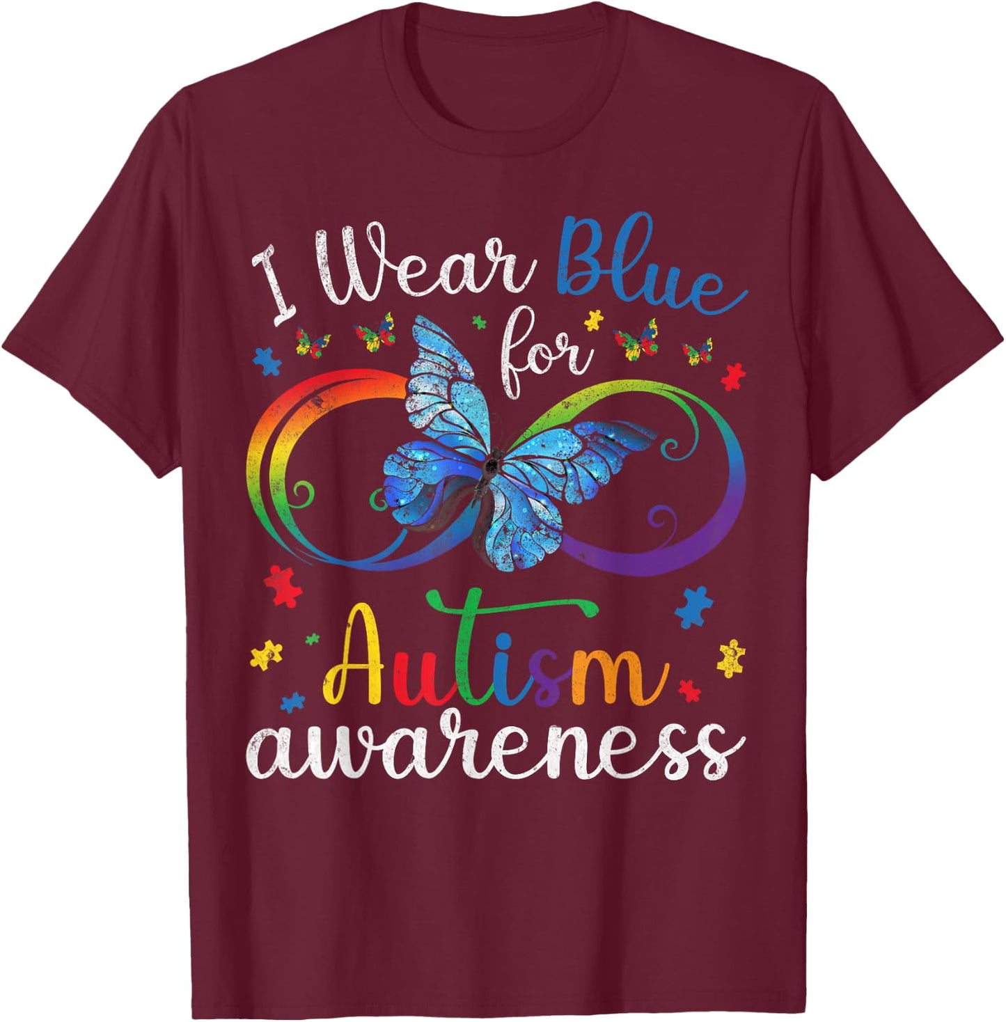 I Wear Blue For My Brother Autism Awareness Day Siblings T-Shirt - T-Shirt | Maroon