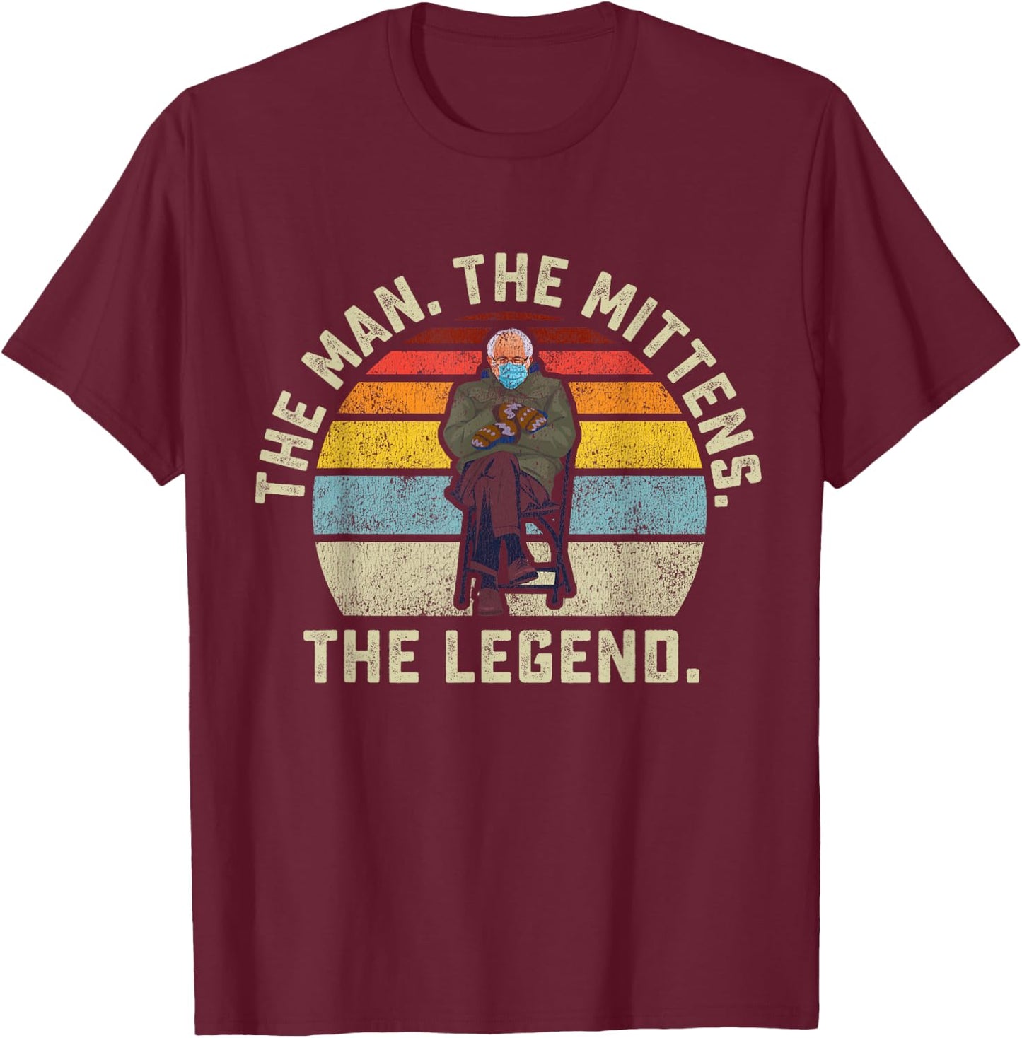 Bernie Sanders The Man The Mittens The Legend Mood Meme Small T-Shirt - T-Shirt | Maroon