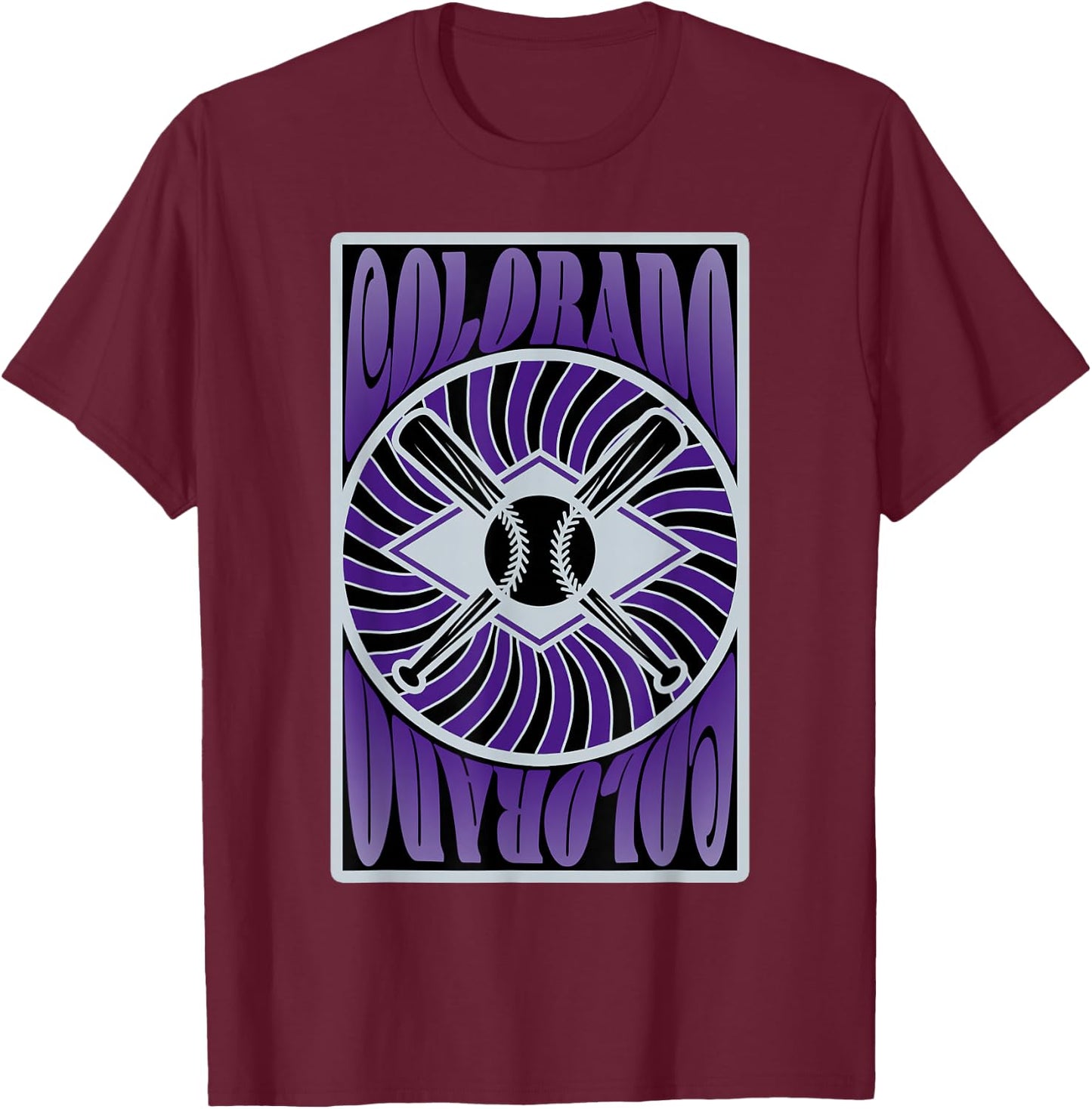 Colorado Baseball Hippie Graphic Design T-Shirt - T-Shirt | Maroon