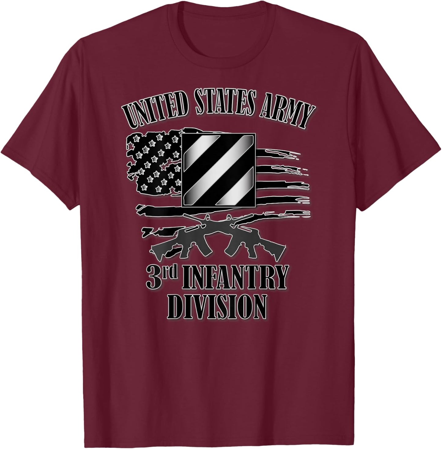 U.S. Army 3rd Infantry Division (Back Design) T-Shirt - T-Shirt | Maroon