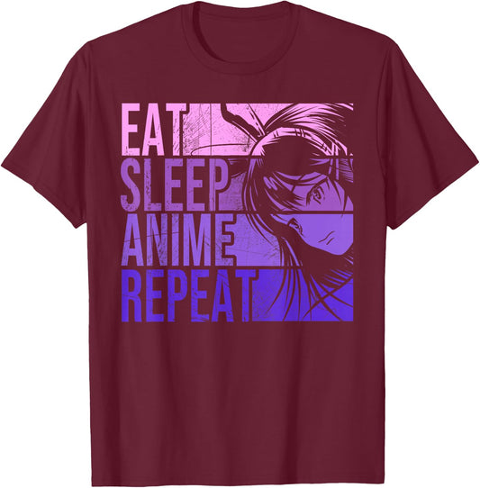 Eat Sleep Anime Repeat - Anime Lovers Gifts Idea Girls T-Shirt - T-Shirt | Maroon