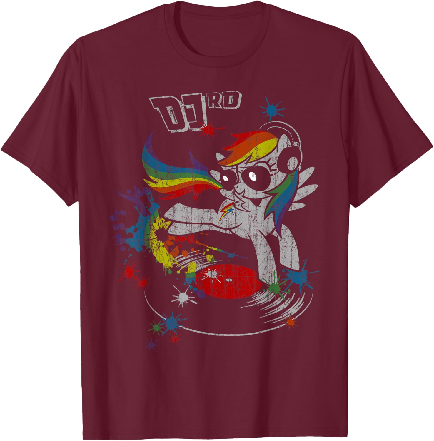 DJ RD Retro Rainbow Dash Fluttershy Rarity T-Shirt - T-Shirt | Maroon