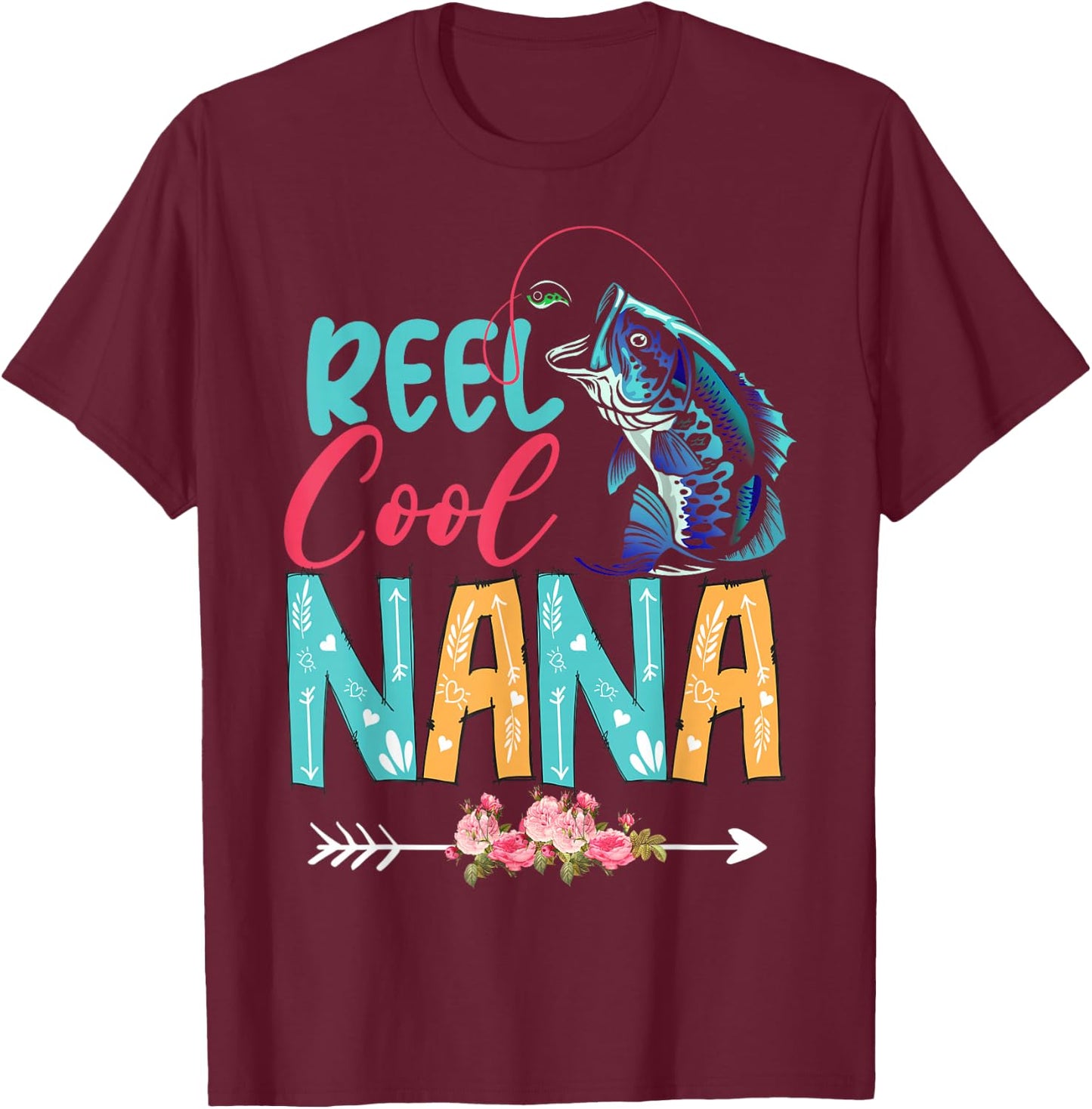 Funny Fishing Lover Happy Mother's Day Matching Proud Nana T-Shirt - T-Shirt | Maroon