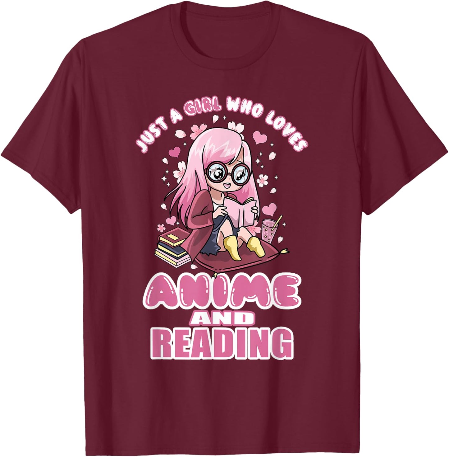 Just A Girl Who Loves Anime And Reading Books Manga Teens T-Shirt - T-Shirt | Maroon