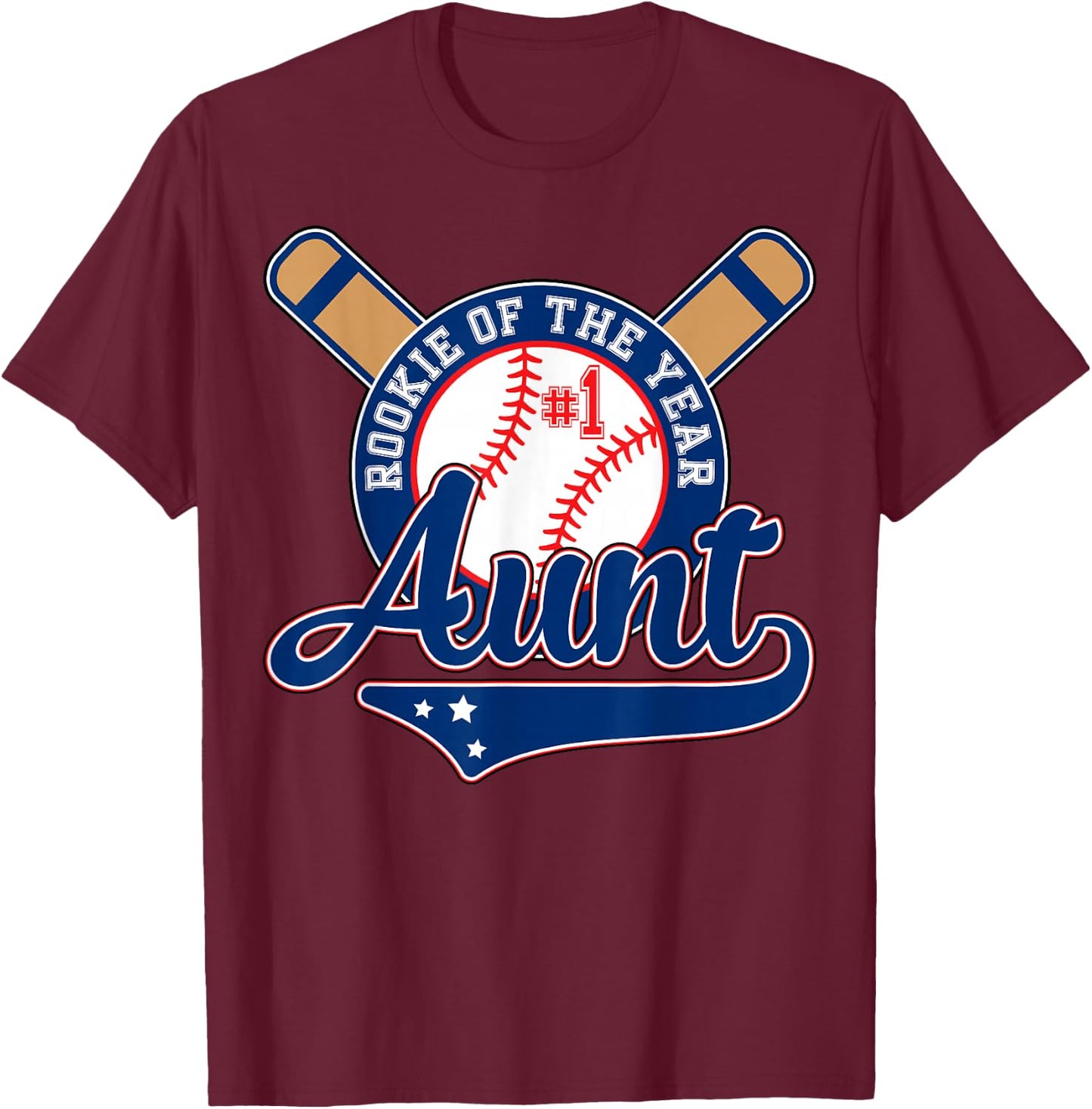 Aunt Rookie of Year 1st Birthday Baseball Theme Matching T-Shirt - T-Shirt | Maroon