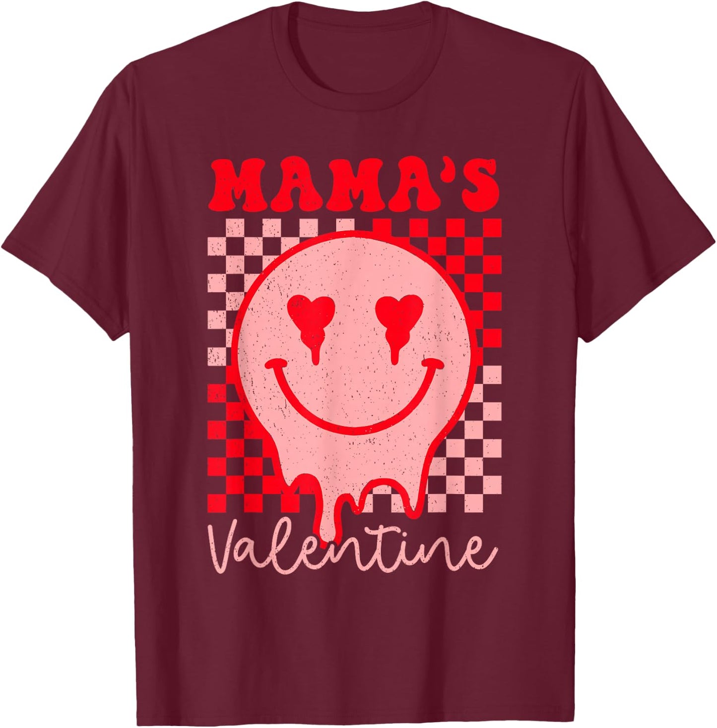 Retro Groovy Mama is My Valentine Cute Heart Boys Girls Kids T-Shirt - T-Shirt | Maroon