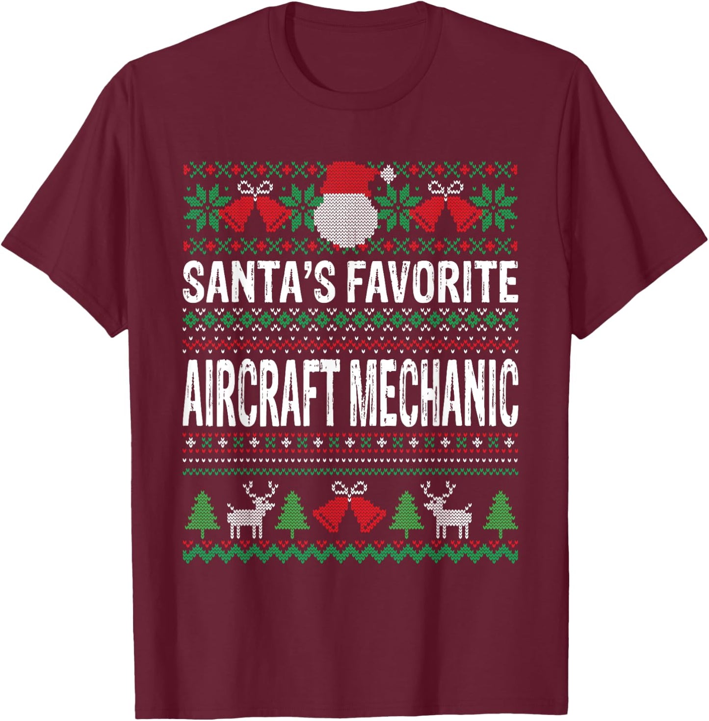 Santas Favorite Aircraft mechanic Xmas T-Shirt - T-Shirt | Maroon
