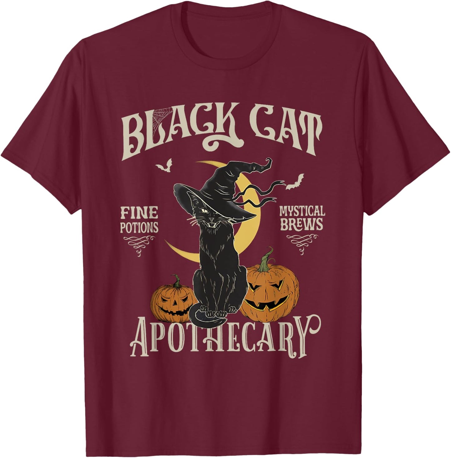 Retro Scary Halloween Costume Black Cat Salem Apothecary T-Shirt - T-Shirt | Maroon
