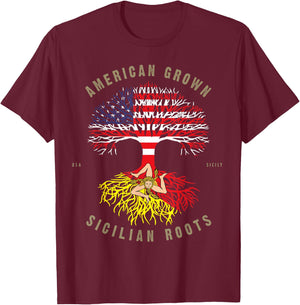 American Grown with Sicilian Roots - Sicily Malta T-Shirt - T-Shirt | Maroon