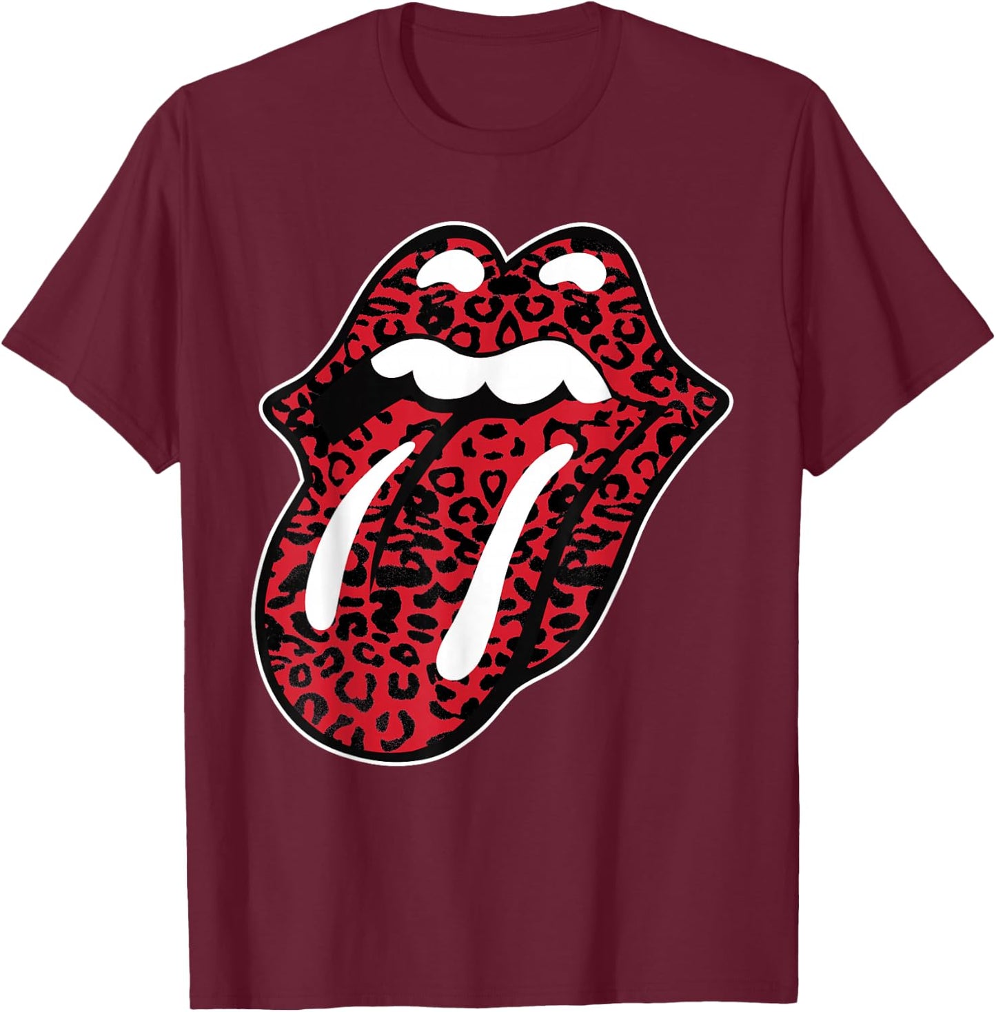 Official Rolling Stones Leopard Tongue Red T-Shirt - T-Shirt | Maroon