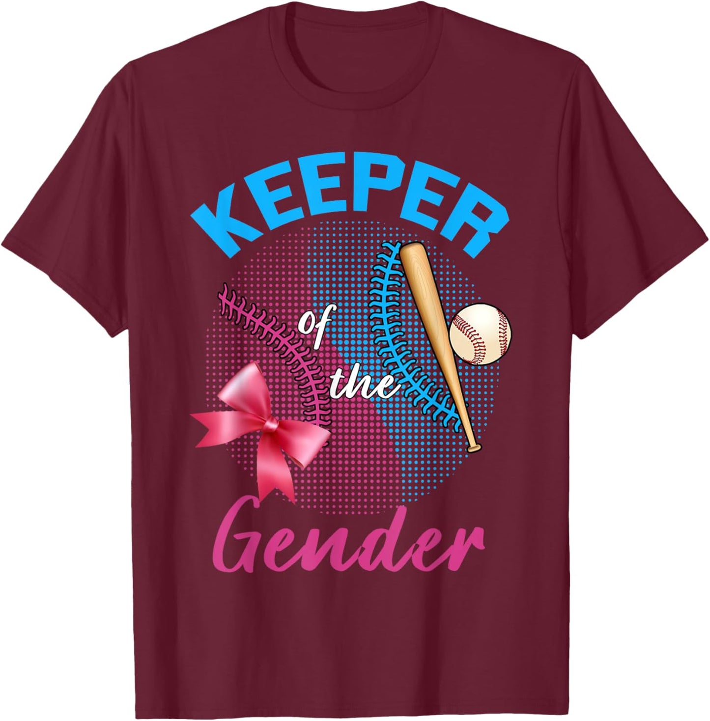 Keeper of the Gender Baseball or Bows Gender Reveal Party T-Shirt - T-Shirt | Maroon