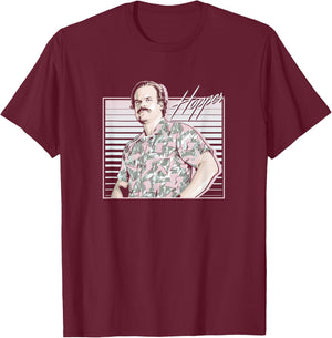Stranger Things Hopper Hawaiian Shutter Background T-Shirt - T-Shirt | Maroon