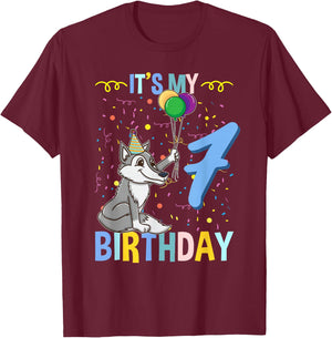 Its My 7th Birthday Wolf Lover T-Shirt - T-Shirt | Maroon