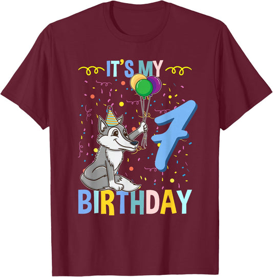 Its My 7th Birthday Wolf Lover T-Shirt - T-Shirt | Maroon